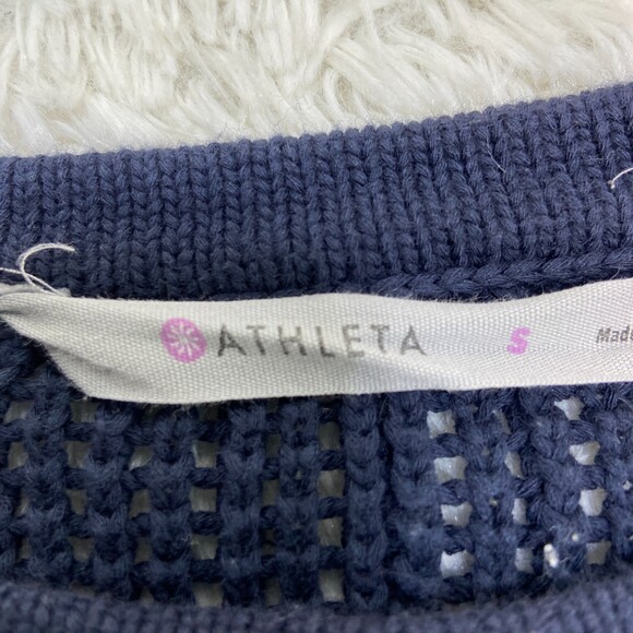 Athleta Open Knit Navy Pullover Crewneck Sweater sz S - Picture 3 of 6